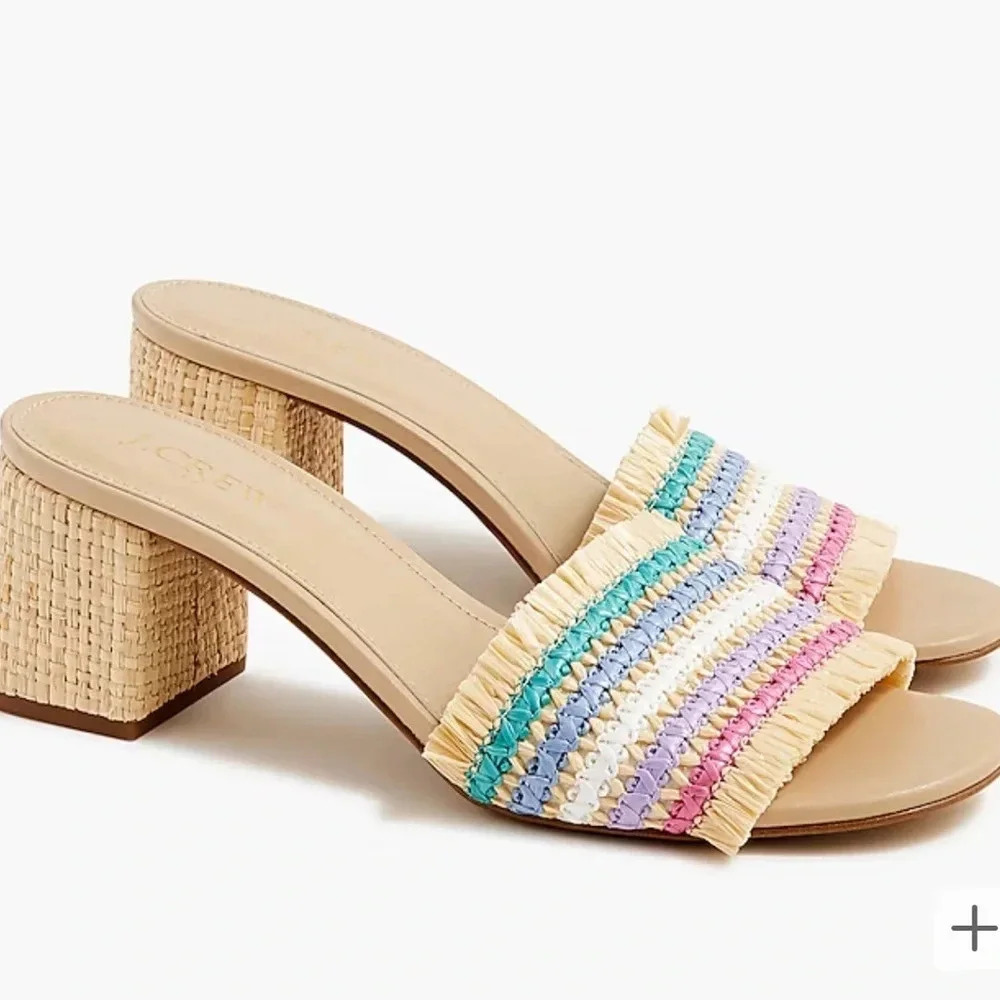 J.Crew Factory Woven Mule Heels Rainbow Raffia